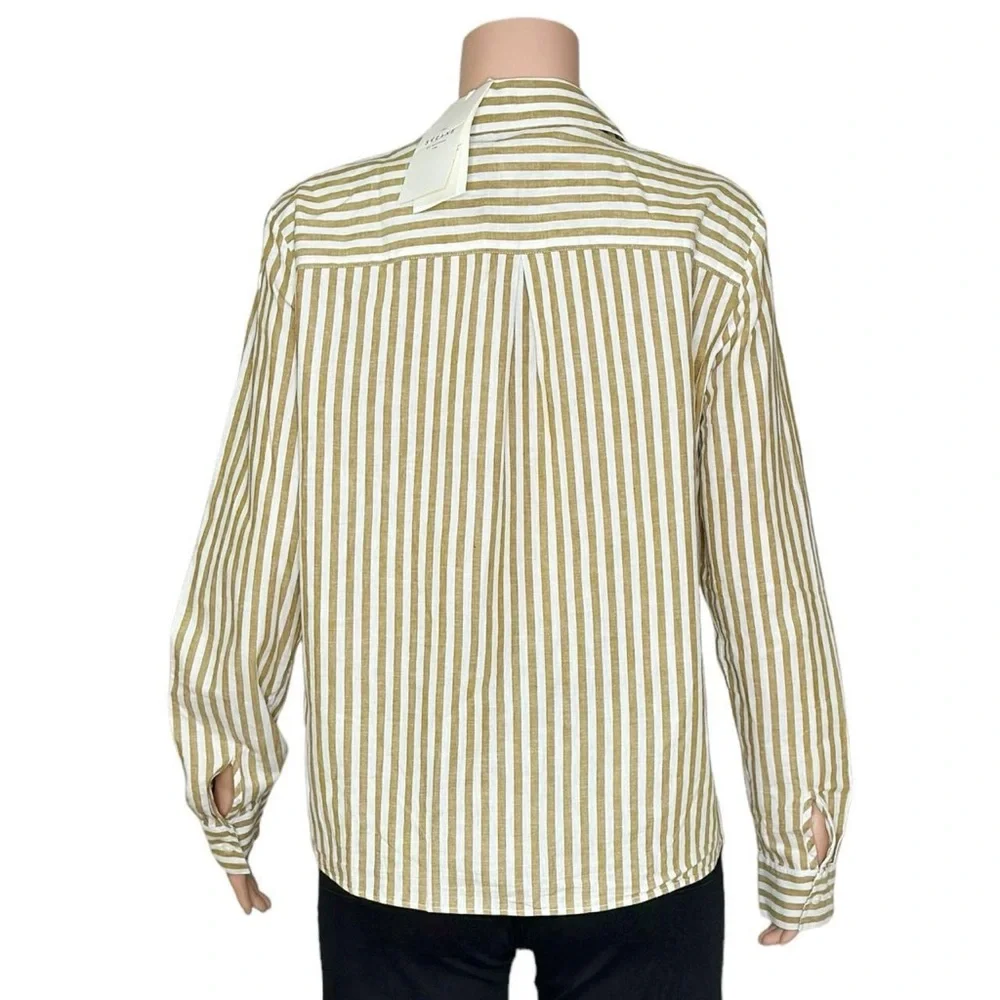 SÉZANE Tomboy Linen-Blend Shirt, Ecru Camel Stripe, FR42_9